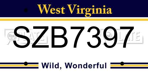 SZB7397 West Virginia License Plate
