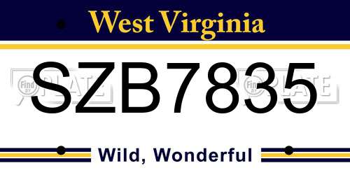 SZB7835 West Virginia License Plate