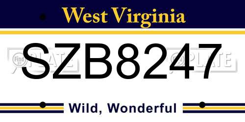 SZB8247 West Virginia License Plate