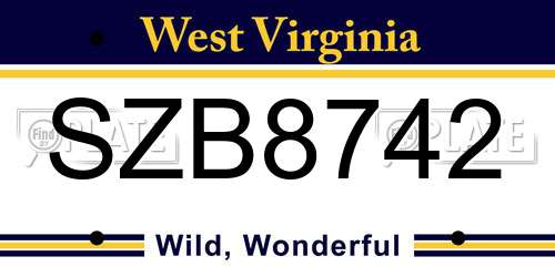 SZB8742 West Virginia License Plate