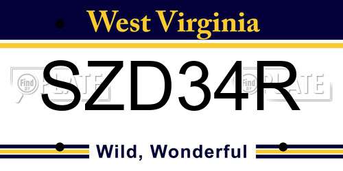 SZD34R West Virginia License Plate