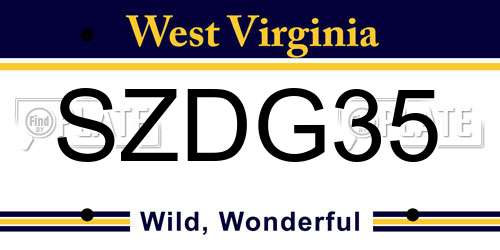 SZDG35 West Virginia License Plate