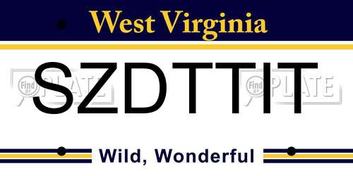 SZDTTIT West Virginia License Plate