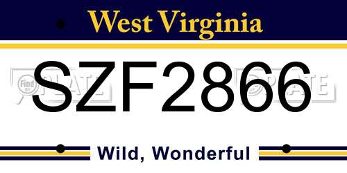 SZF2866 West Virginia License Plate