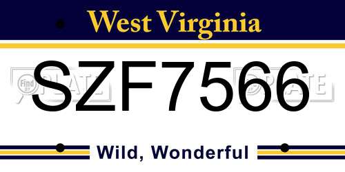 SZF7566 West Virginia License Plate
