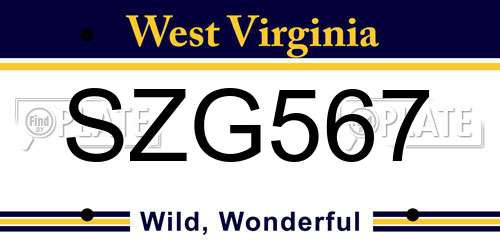 SZG567 West Virginia License Plate