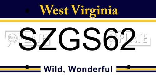 SZGS62 West Virginia License Plate