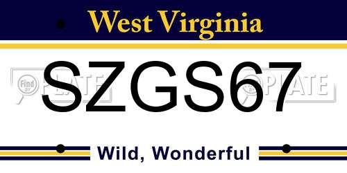 SZGS67 West Virginia License Plate