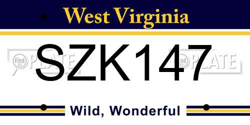 SZK147 West Virginia License Plate