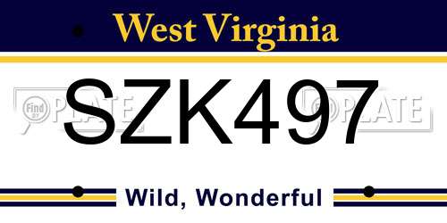 SZK497 West Virginia License Plate