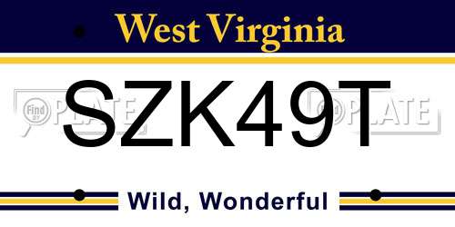 SZK49T West Virginia License Plate