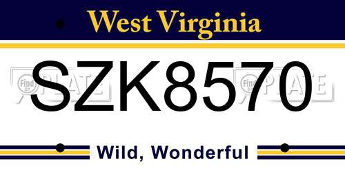 SZK8570 West Virginia License Plate