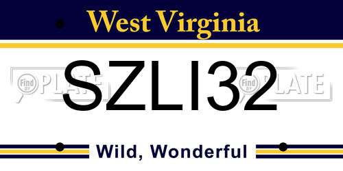 SZLI32 West Virginia License Plate