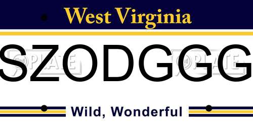 SZODGGG West Virginia License Plate