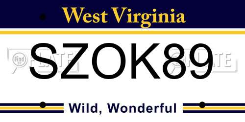 SZOK89 West Virginia License Plate