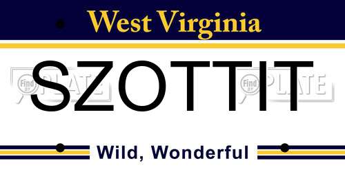 SZOTTIT West Virginia License Plate
