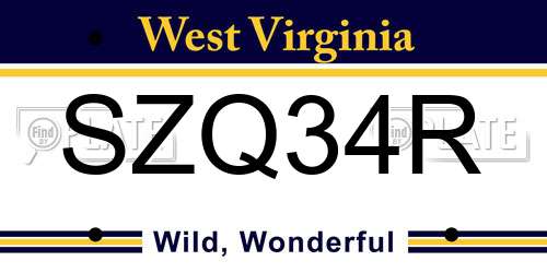 SZQ34R West Virginia License Plate