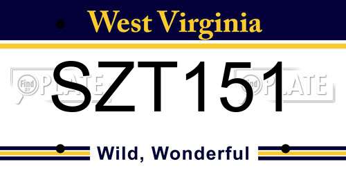 SZT151 West Virginia License Plate