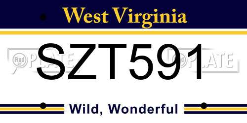 SZT591 West Virginia License Plate