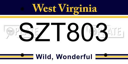 SZT803 West Virginia License Plate