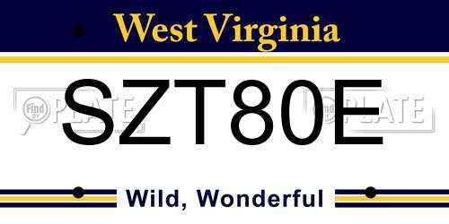 SZT80E West Virginia License Plate
