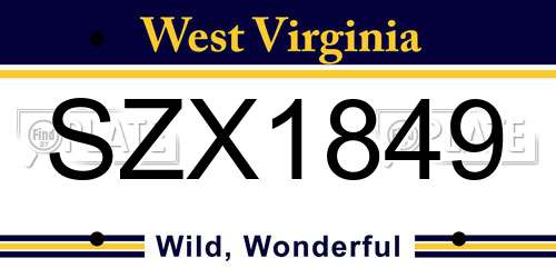 SZX1849 West Virginia License Plate