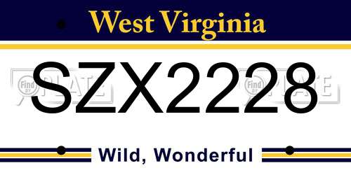 SZX2228 West Virginia License Plate