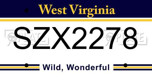 SZX2278 West Virginia License Plate