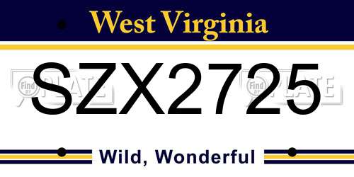 SZX2725 West Virginia License Plate