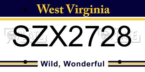 SZX2728 West Virginia License Plate