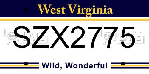 SZX2775 West Virginia License Plate