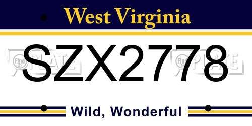 SZX2778 West Virginia License Plate