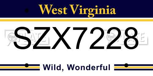 SZX7228 West Virginia License Plate