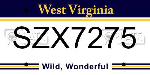 SZX7275 West Virginia License Plate