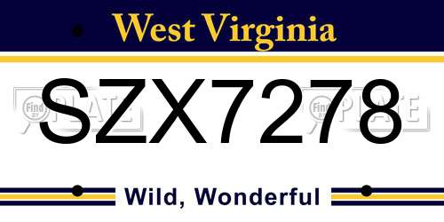SZX7278 West Virginia License Plate
