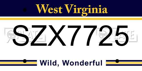 SZX7725 West Virginia License Plate