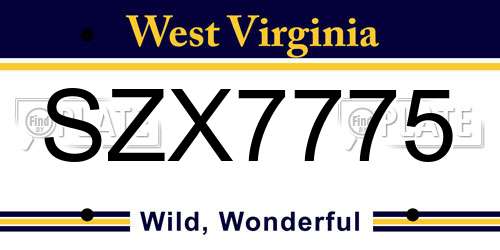 SZX7775 West Virginia License Plate