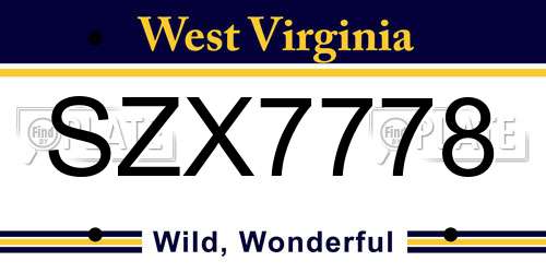 SZX7778 West Virginia License Plate