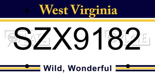 SZX9182 West Virginia License Plate