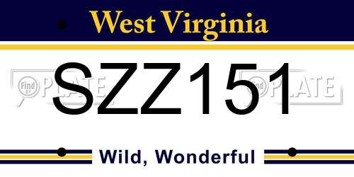 SZZ151 West Virginia License Plate