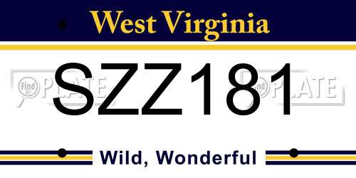 SZZ181 West Virginia License Plate
