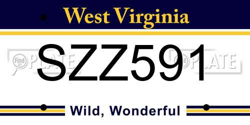 SZZ591 West Virginia License Plate