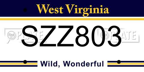 SZZ803 West Virginia License Plate