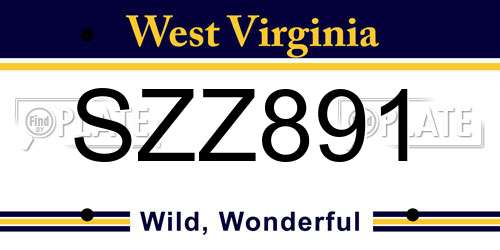 SZZ891 West Virginia License Plate