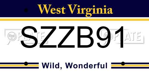 SZZB91 West Virginia License Plate