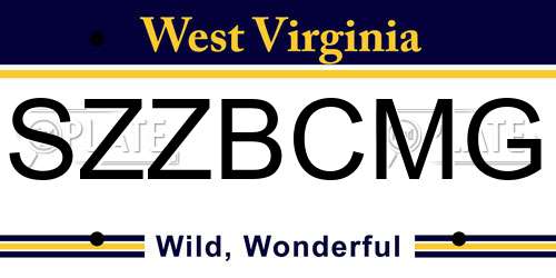 SZZBCMG West Virginia License Plate