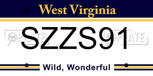 SZZS91 West Virginia License Plate