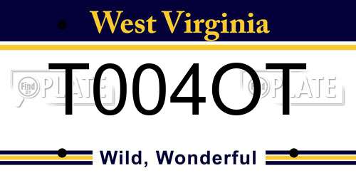 T004OT West Virginia License Plate