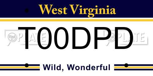 T00DPD West Virginia License Plate