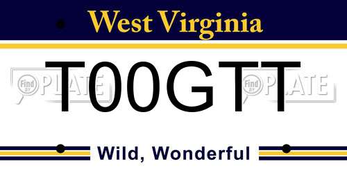 T00GTT West Virginia License Plate